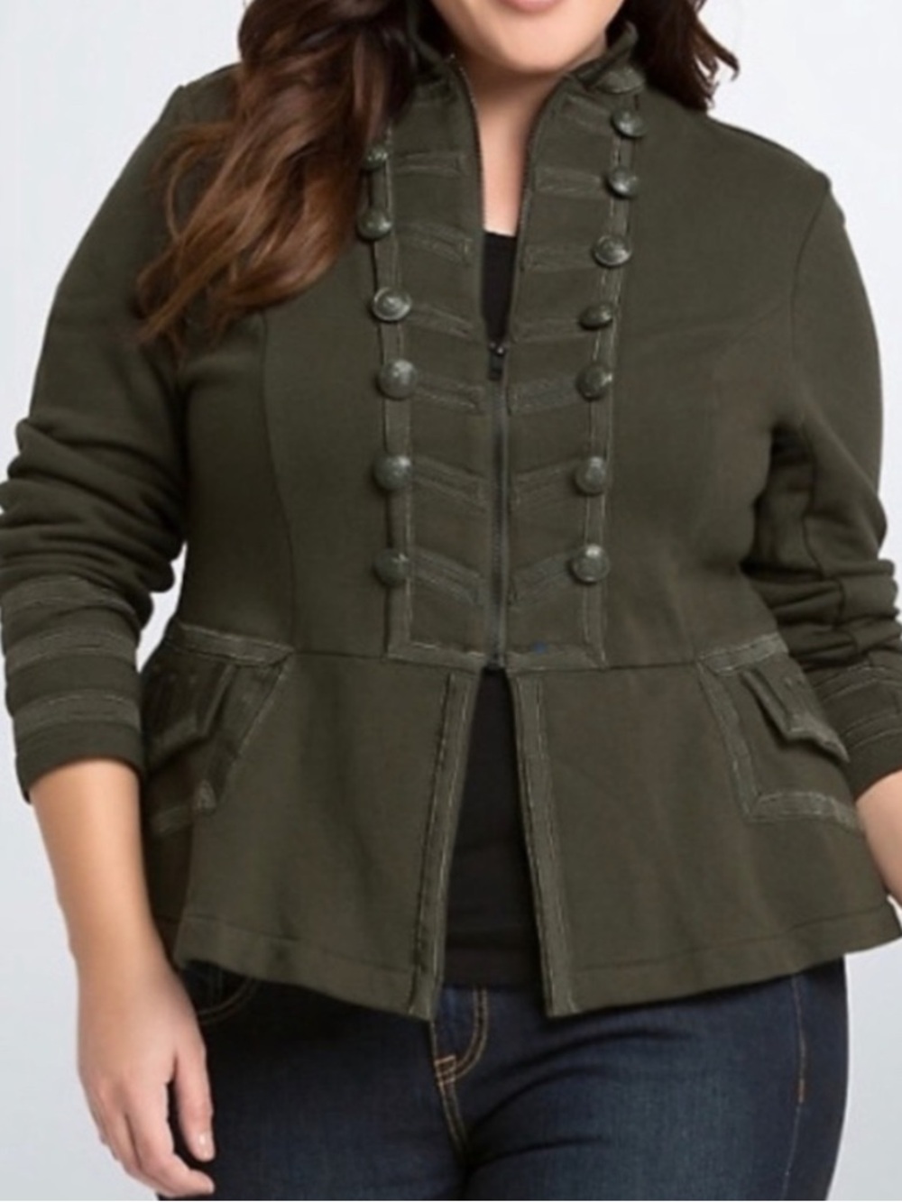 Torrid Embellished Zip Front Black Military Jacket Cotton 0 large